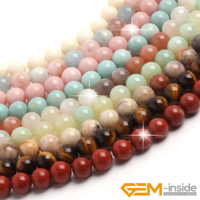 Natural 8mm Assorted Stone Round Beads – 15" Strand for DIY Jewelry Making