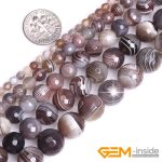 Natural Botswana Agate Faceted Round Beads – 15" Strand for DIY Jewelry Making (4mm / 6mm / 8mm / 10mm)