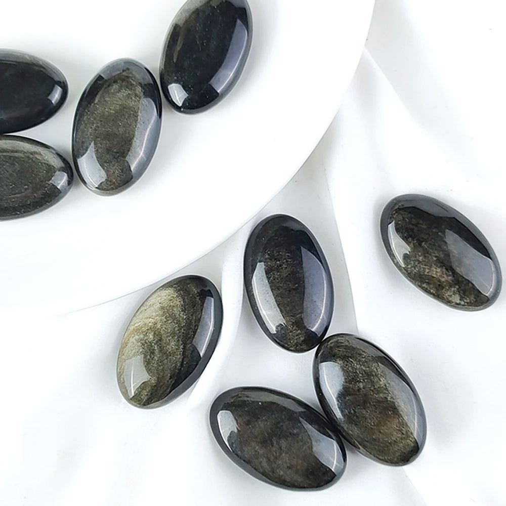 1PC Silver Golden Obsidian Palm Stone – Natural Oval Crystal for Feng Shui, Healing & Meditation - Image 5