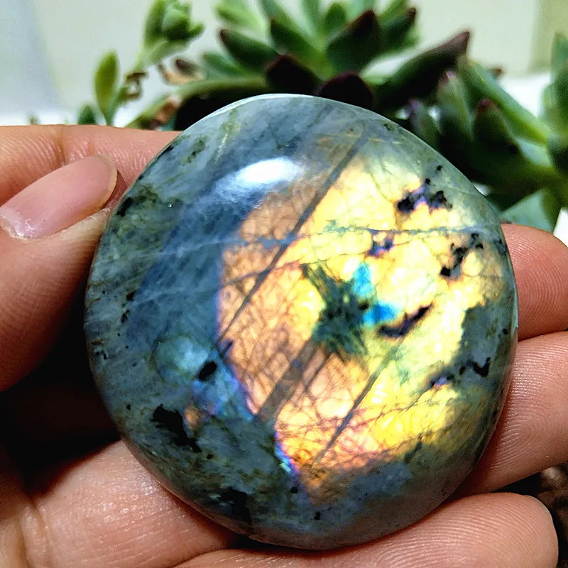Natural Purple & Yellow Labradorite Crystal Palm Stone – Chakra Healing Gemstone for Meditation & Decor - Image 26