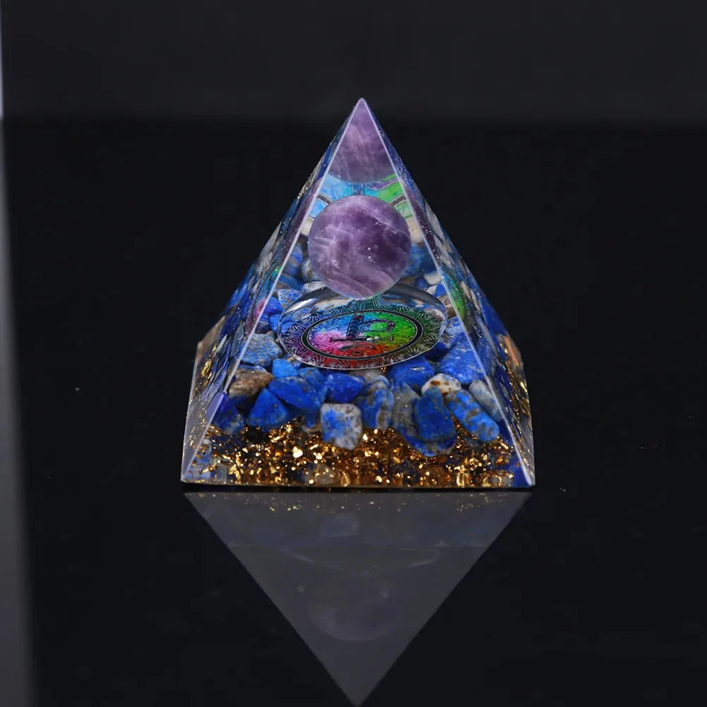 Crystal Stone Orgone Pyramid – Energy Generator with Natural Amethyst & Peridot for Reiki, Chakra & Room Decor - Image 24
