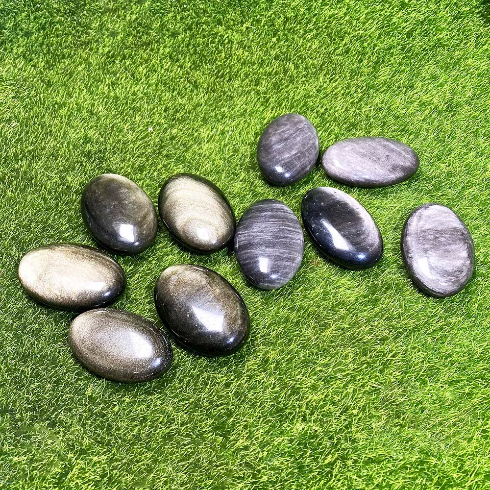1PC Silver Golden Obsidian Palm Stone – Natural Oval Crystal for Feng Shui, Healing & Meditation - Image 6