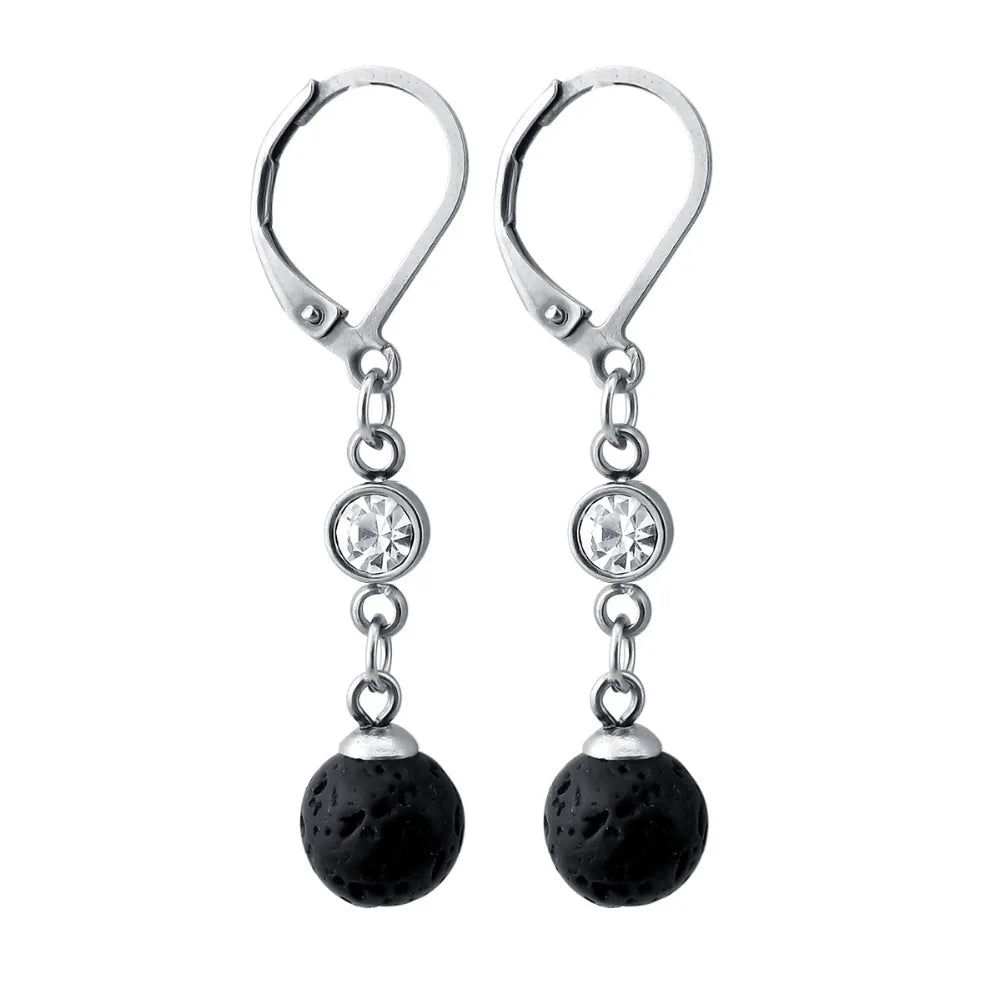 Black Natural Lava Rock Stone Bead Stud Earrings – DIY Aromatherapy Diffuser Jewelry for Women - Image 10