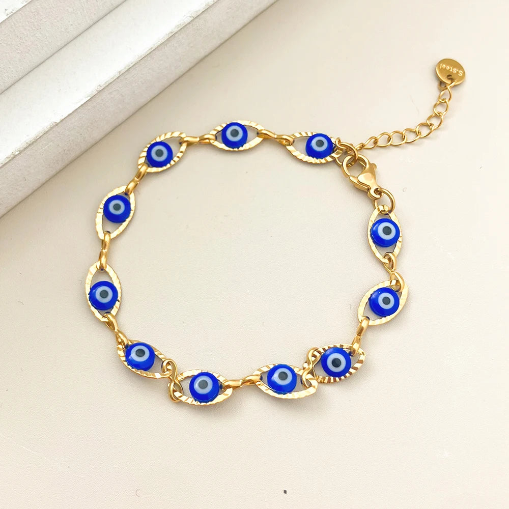 May@RZ Turkish Evil Eye Bracelet – 14K Gold Plated Stainless Steel Jewelry for Men & Women - Image 7