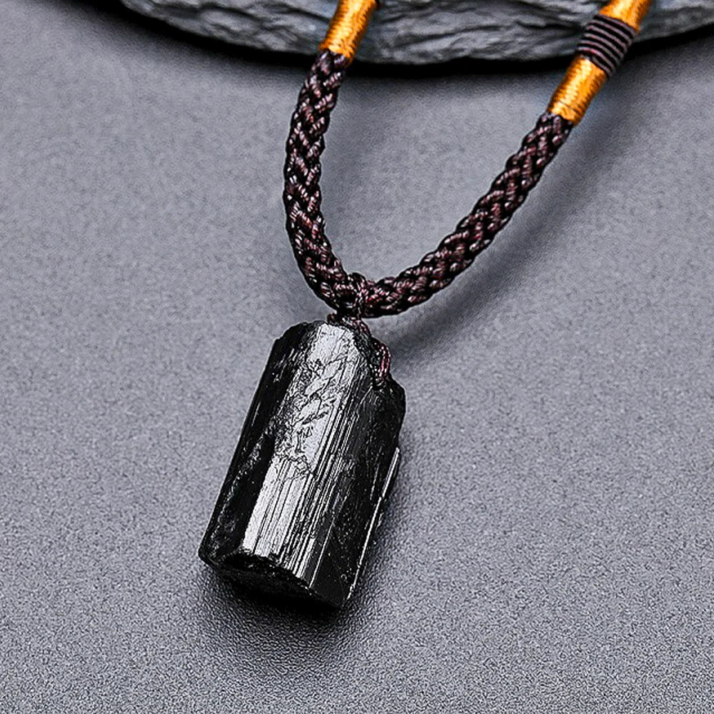 Black Tourmaline Pendant – Rough Natural Stone Healing Necklace - Image 2