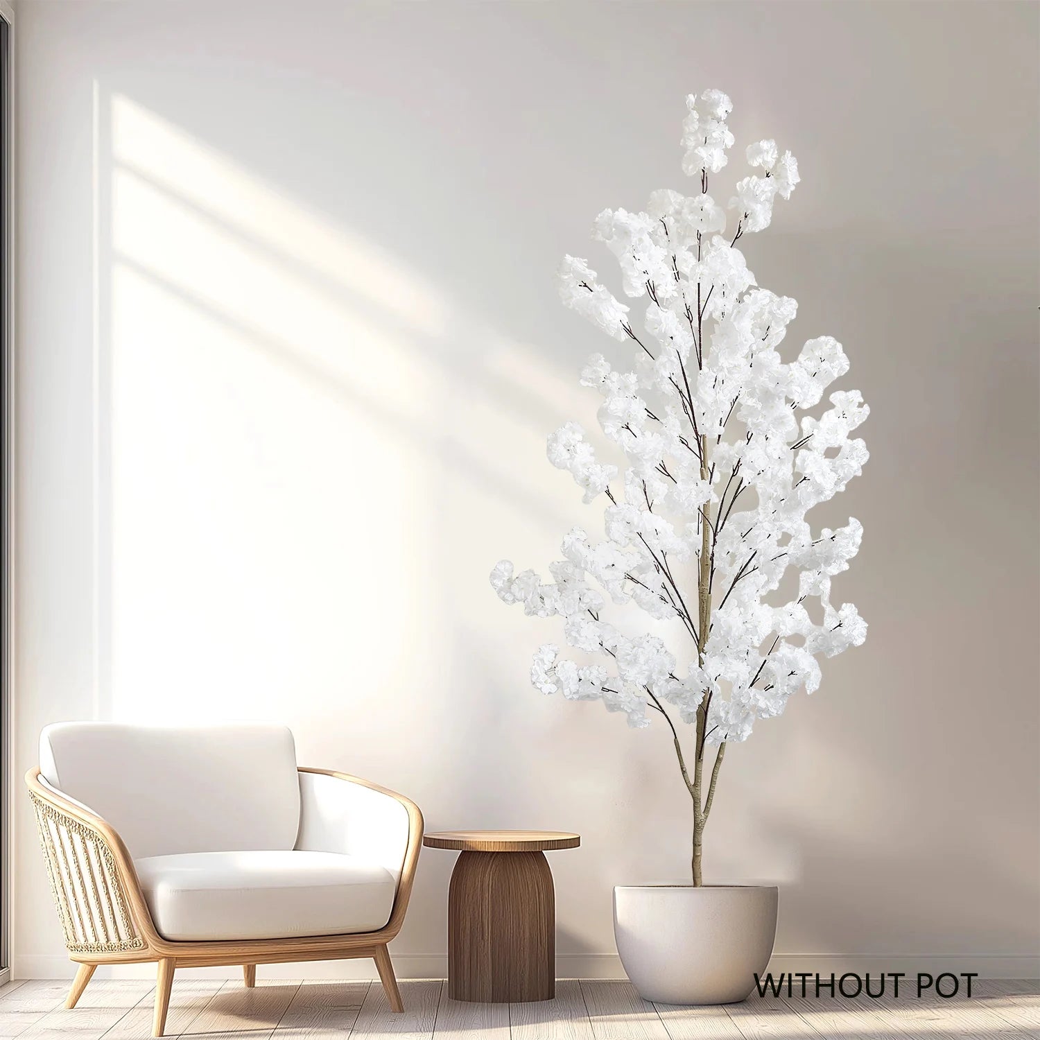 100–220cm Artificial White Cherry Blossom Tree – Faux Silk Leaves with Natural Trunk for Home & Wedding Decor