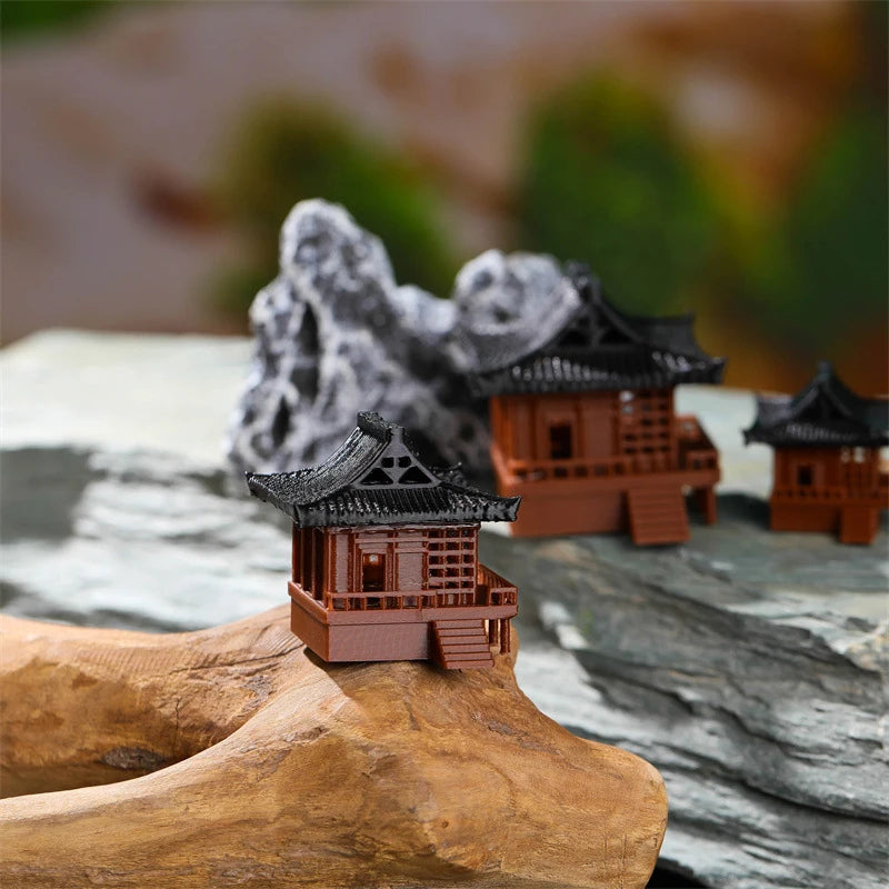 Chinese Classical Architecture Min Pavilion Ornament – Zen Micro Landscape Decor for Fish Tank & Desktop Display - Image 3
