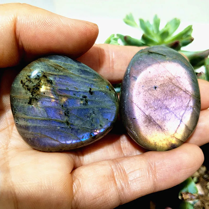 Natural Purple & Yellow Labradorite Crystal Palm Stone – Chakra Healing Gemstone for Meditation & Decor - Image 8