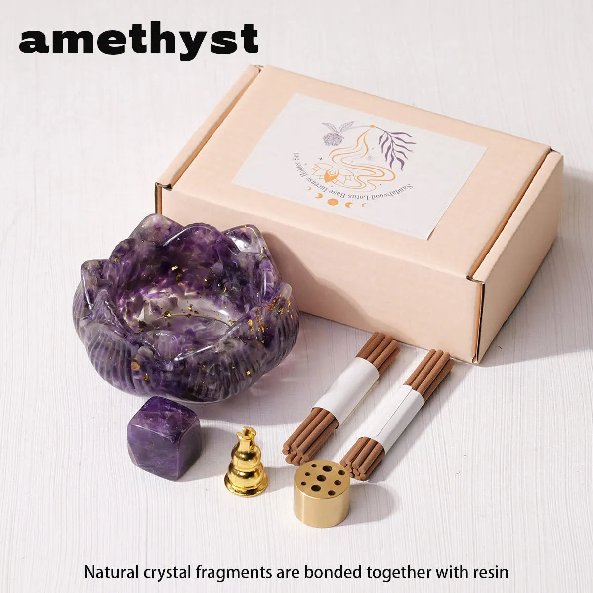 Natural Crystal Dropper Resin Cornucopia Gift Set – Reiki Candle Base & Aromatherapy Healing Decoration - Image 9