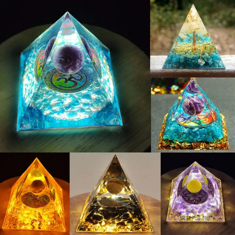 Crystal Stone Orgone Pyramid – Energy Generator with Natural Amethyst & Peridot for Reiki, Chakra & Room Decor - Image 4