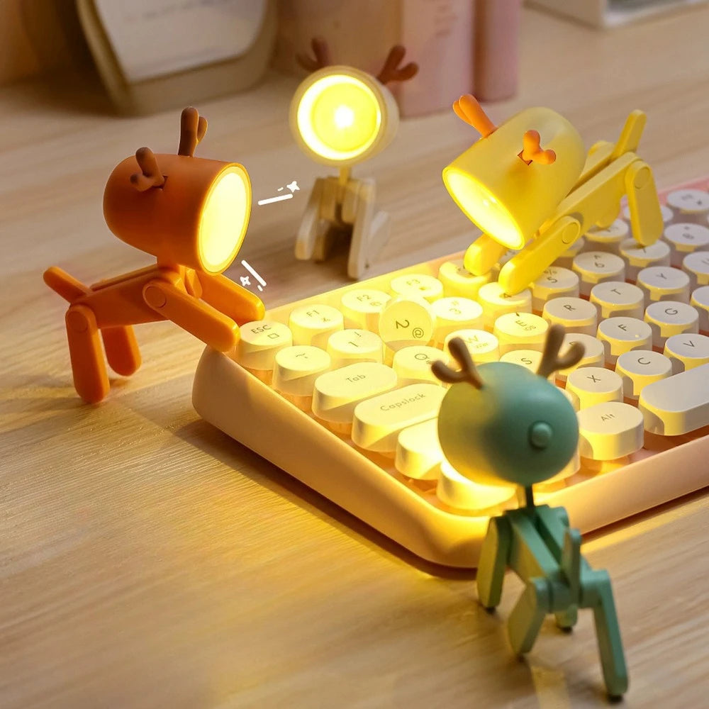 Mini LED Night Light – Foldable Dog & Deer Desk Lamp for Kids' Room & Holiday Decor