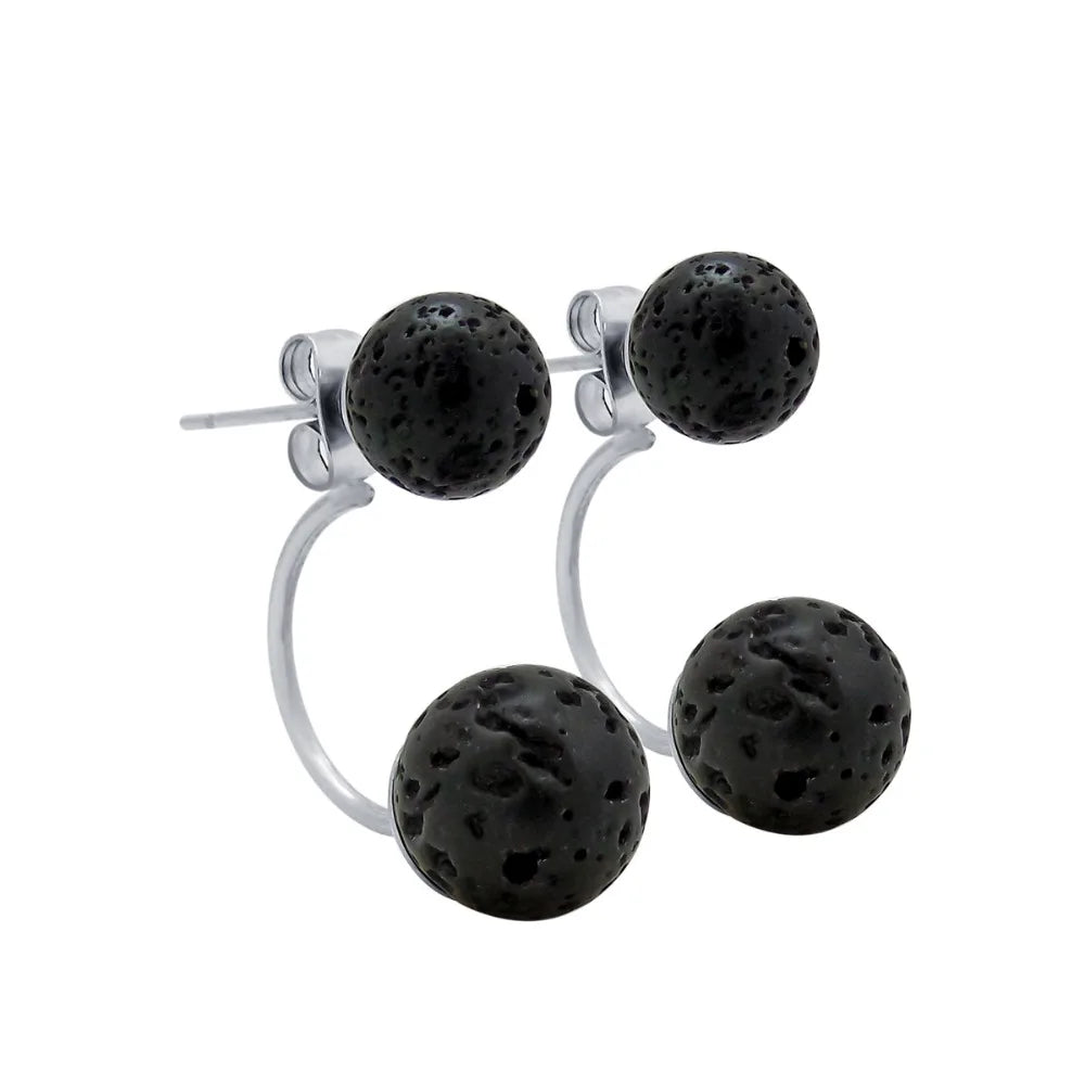 Black Natural Lava Rock Stone Bead Stud Earrings – DIY Aromatherapy Diffuser Jewelry for Women - Image 8